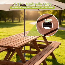 GFDGFD 8FT Wooden Picnic Table with Benches for 14-16 People, Outdoor Rectangle Patio Dining Table Set with Extended Benches, Umbrella Hole, Heavy Duty Backyard Garden BBQ Table, Brown