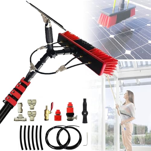 Ostreemaner Hydraulic Window Cleaning Kit, 2-in-1 Solar Panel Cleaning Brush with Rubber Scraper, Adjustable Telescopic Pole for Photovoltaic and Solar Panel Glass Window Roof Cleaning,7.2M