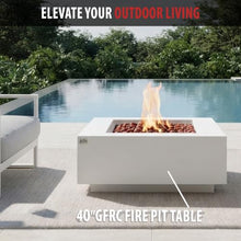 AMS 40" Square Concrete GFRC Natural Gas Fire Pit Table (Cream White)