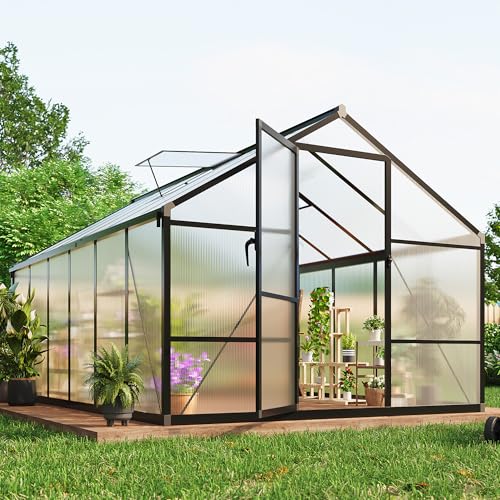 IDEALHOUSE 8×12 FT Greenhouse, Large Walk in Greenhouses for Outdoors and Garden Planting, Polycarbonate Greenhouse with Enhanced Aluminum Frame, Green Houses with Quick Setup Structure and Roof Vent