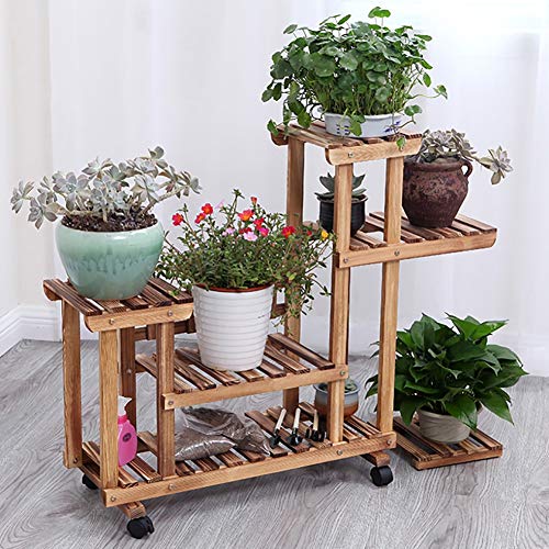 MIIKHI Wooden Flower Stands Plant Display Stand Wood Pot Shelf Storage Rack Outdoor Indoor 6 Pots Holder Multifunctional