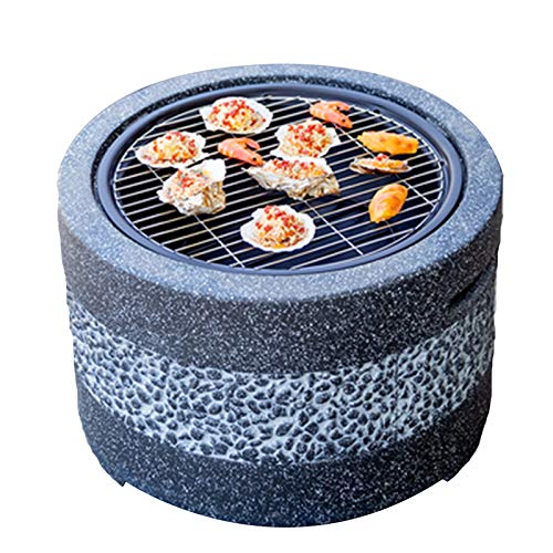 Outdoor Fire Pit Garden Wood-Burning Fire Pit Barbecue Grill Kit, Backyard Patio Outdoor Imitation Stone Fireplace Bonfire Pit, 55.5cm/21.9" (Color : Beige, Size : Kit-2) (Gray Kit)