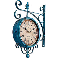 saditesdk Wall Clock, Outdoor Garden Wall Clock, Blue Double Sided Station Clock Garden Clock Rotation Wrought Iron Retro Outdoor Clock Decoration Outside Clock for Indoor Outdoor, 8inch，