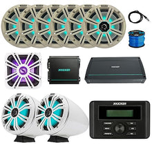 KICKER Marine Gauge Style Bluetooth Receiver with 6X 8" 300W Speakers, 2X 8" Tower Speakers, 10" Subwoofer & Amplifiers
