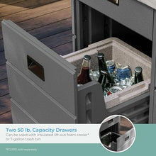Suncast Pre-Assembled Backyard Oasis Entertainment Bar with Pull-Out Drawers and Shelving Space, All-Weather Outdoor Food and Bar Unit with Faux Marble Finish