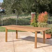 Hassyee Rustic Style Expandable Acacia Wood Dining Table with Slat Paneling Tabletop, Patio Wooden Rectangular Coffee Table for Outdoor Indoor