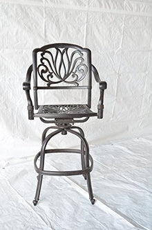Elizabeth Outdoor Patio 5pc Set Bar Table 42" Dark Bronze Cast Aluminum, Premium Sun-Sesame Cushions