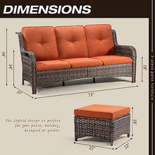 MeetLeisure Patio Furniture Set 3-Piece Wicker Outdoor Furniture Conversational Sets with 3-Seat Sofa, 2 Ottoman Patio Rattan Wicker Sectional Sofa Set with Olefin Cushions, Orange
