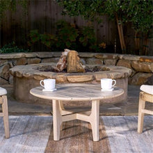 Kosas Home Dawn 31.5" Round Teak Wood Outdoor Coffee Table in Matte Gray