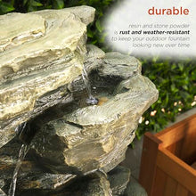 Alpine Corporation WIN930 Outdoor Multitiered Cascading Rock Garden Water Floor Fountain with LED Lights, 39" H, Green