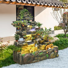Large Multi-Tier Rockery Waterfall Fountain with LED Lights, Natural Zen Garden Decoration, Indoor & Outdoor Water Feature with Pond for Home, Office, Patio, or Yard(#A)