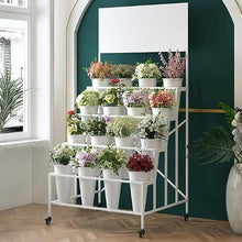 Metal 4 Tier Flower Display Stand With Wheels & Billboard, Plant Shelf