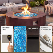 COSIEST Outdoor Propane Fire Pit Coffee Table w Dark Bronze 40.5-inch Round Base Patio Heater, Certified, 50,000 BTU Stainless Steel Burner, Wind Guard, Aqua Blue Fire Glass, Waterproof Cover