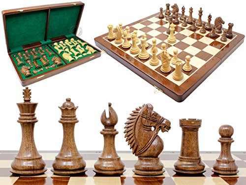 House of Chess Rio Staunton Acacia Wood Chess Set 21" Bronze