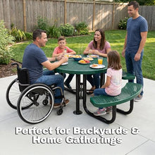 Coated Outdoor Furniture 46In Round Picnic Table, Expanded, Green
