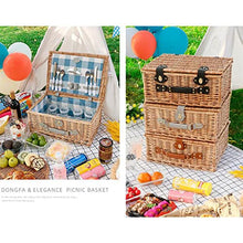 Storage Basket,Picnic Set Handmade Wicker for 4 Person with 23 Piece Service Gift Willow Hamper Cutlery for Camping,Outdoor,Valentine Day,Chirtmas,Thanks Giving,Birthday