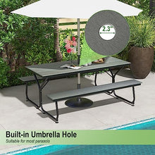 Tangkula 6 Ft HDPE Picnic Table, Plastic Picnic Table with 2 Benches, Umbrella Hole, Heavy-Duty Metal Frame, 8 Adjustable Foot Pads, 6-8 Person Outside Table Bench Set, 2550 lbs Capacity