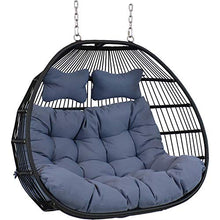 Sunnydaze Liza Loveseat Egg Chair with Gray Cushions - Black Wicker Frame - 550 lb Capacity - 43" Tall Grey