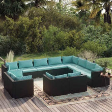 12 Piece Patio Lounge Set with Cushions Black Poly Rattan Outdoor Furniture