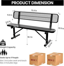 Sunnibety 6 Feet Heavy Duty Metal Park Bench for Outside, Outdoor Bench with Backrest & Portable Frame, Commercial Benches for Shopping Malls, Stores, Parks, Patios, Decks, Black