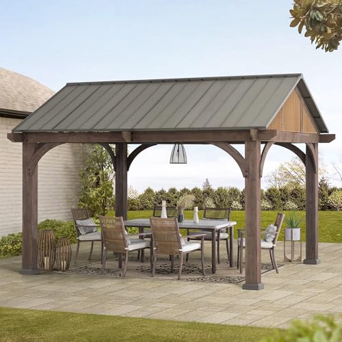 SummerCove Hardtop Gazebo 12x14 ft Brown Cedar Wood Frame