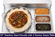 Stainless Steel Concave Comal Grill Stove + 3 Pan Steam Table-High Pressure Propane Cooker-Taco Cart-Discada Grill Bowl Mexican Style Wok-Complete with Hose & Regulator-Ideal for Commercial & Home