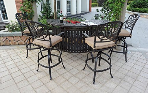 Theworldofpatio Elizabeth Cast Aluminum Powder Coated 5pc Party Bar Set with Party Bar Table - Antique Bronze