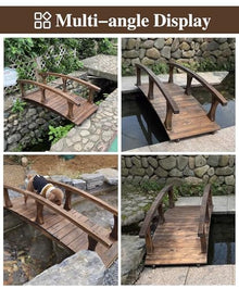 ZIMGOD Outside Curved Pond Bridges with Side Rails, Japanese Garden Bridge Decor for Yard Deck Patio, Classic Footbridge Pathway, Wooden Walkway Bridge