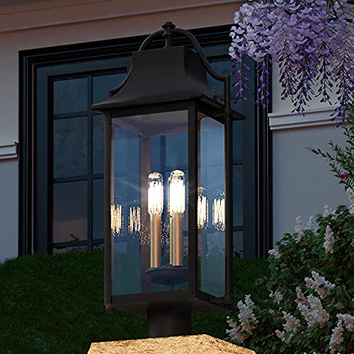 Urban Ambiance Luxury Vintage Outdoor Post Light, Large Size: 24.25''H x 10.5''W, with Tutor Style Elements, Estate Bronze Finish, UQL1670, Eastbourne Collection