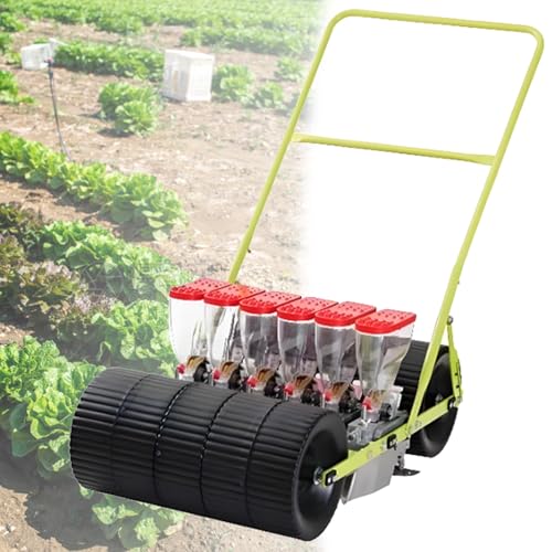 DOZPAL Garden Spreaders, Hand Push Vegetable Seeder for Corn, Leek, Spinach, Carrots, Farmer Row Seeding Machine, Adjustable Row Spacing & Depth 6Row