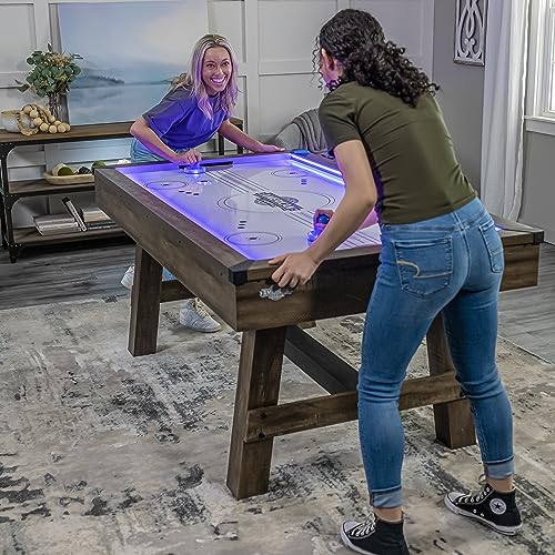 American Legend 72" Austin Air Hockey Table LED Rails Modern Walnut Finish Electronic Scoring Grey