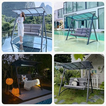 Outdoor Patio Porch Swing with Adjustable PVC Canopy, Porch Swing 2 Person Patio Swing Chair with Seat Cushion, Anti-Slip Foot Pads for Garden Backyard Porch Lawn