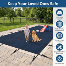 FammyLoft Inground Pool Safety Cover Fits 28x48ft Pools, Winter Pool Covers for Inground Pools, Swimming Pool Cover with Hardware Kit Included, Triple Stitched Mesh, Blue