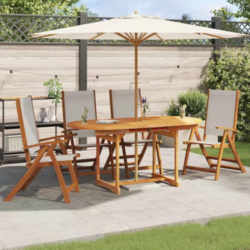 LPERTGFHU Set of 4 Folding Garden Chairs, Solid Acacia Wood and Textilene, Adjustable Reclining Patio Seating for Backyard, Terrace, and Balcony, Grey