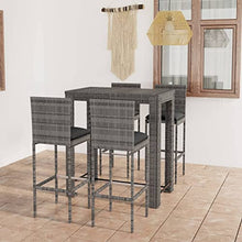 KUPTYERFG 5-Piece Outdoor Bar Set, Grey PE Rattan Wicker Patio Dining Furniture Set with 1 High Top Table and 4 Cushioned Stools for Garden, Backyard and Terrace