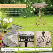 Retro Wrought Iron Side Table Set, Bistro Coffee Table, Antique Coffee Table w/Stool, Round Metal Plant Stand, for Indoor & Outdoor Patio Garden Backyard Lawn Poolside