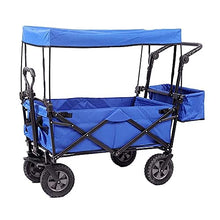 Trolleys, Outdoor Folding Wagon Folding Handcart with Roof, Outdoor G-Arden Trolley with Brakes, All Terrain Camping Cart, Load-Bea100Kg / 220Lbs/Blue