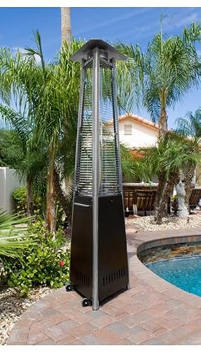 Natural Gas Glass Tube Patio Heater, 38000BTU, Commerical Grade 3-Side Patio Heater, Wheels Included, Only for Natural Gas, Hose not included.