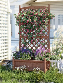 61.5 Inches Raised Garden Bed With Diamonds Lattice Trellis, Galvanized Mobile Outdoor Planter Box for Climbing Plants/Vines, Freestanding Planter Container With Drainage Holes, Optional Wheels