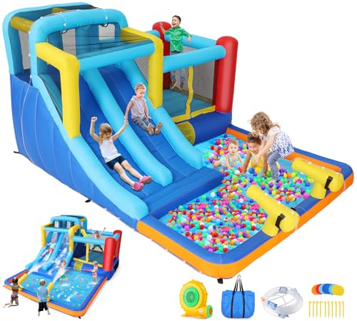 Whubefy Inflatable Bounce House Water Slide Park with Blower, 12.1x9.5FT, Multicolor