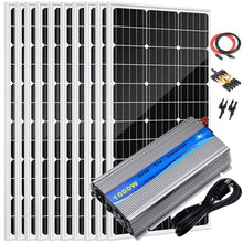 AUECOOR 1000W Grid Tie Solar System Kit :10 pcs 100W Monocrystalline Solar Panel +1000W Grid Tie Inverter Home House AC 110V