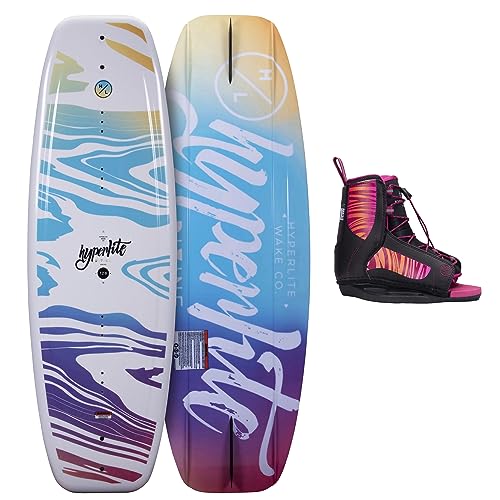 Hyperlite Divine Jr. Kids Wakeboard Package with Jinx Bindings for Girls - Beginner to Intermediate Riders - 119cm, Size 12K-2, Multi-color