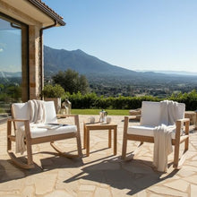 Christopher Knight Home Springer Set of 2 Acacia Wood Rocking Chair Outdoor, Patio Rocker Chair with Soft Cushions, Lounge Chair Outdoor, Rocking Accent Chair for Indoor/Outdoor, Light Teak+White