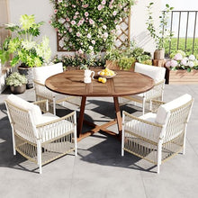 roomfitters 5-Piece Outdoor Patio Dining Set with Extendable Round Table and 4 Rattan Armchairs, Natural
