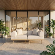 Outdoor Escape Beige Fabric 2-Piece Outdoor Modular Loveseat, Cushions, Weather-Resistant Material, Contemporary Style, Comfortable Patio Or Garden Seating