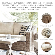 Signature Design by Ashley Beachcroft Outdoor Loveseat with High-Performance Nuvella Cushions, Resin Wicker on Rust-Resistant Aluminum Frame for Patio Seating, Beige