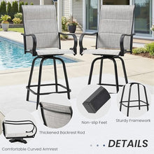 HOMREST Outdoor Swivel Bar Stools Set of 8, High Patio Swivel Bar Chairs with Padded Back & Seat, All-Weather Textilene Tall Patio Chair with Curved Armrest & Metal Footrest for Outside,Light Grey