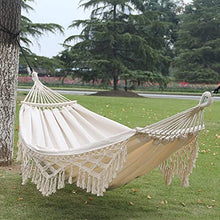 DULASP Camping Hammock Brazilian Tassels with Fringe Crochet Cotton Linen Double Hammock for Outdoor Indoor Garden Patio Porch Yard Included Carrying Bag