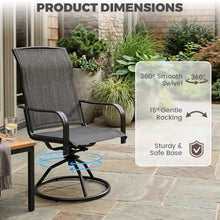 Decksplore Swivel Patio Chairs Set of 4, 360° Rocking Outdoor Dining Chairs with Breathable Textilene Mesh & Heavy-Duty Steel Frame, Modern Grey Patio Seating for Garden, Deck, Backyard