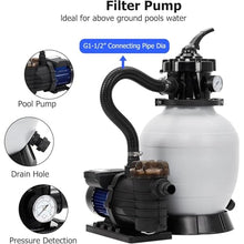 Above Ground Pool Sand Filter Pump 12-16in 1/3-1HP 2642-3962GPH 7-Way